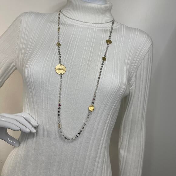 Chico's gold tone chain necklace long costume jewelry signed mixed metals beads - Picture 2 of 9